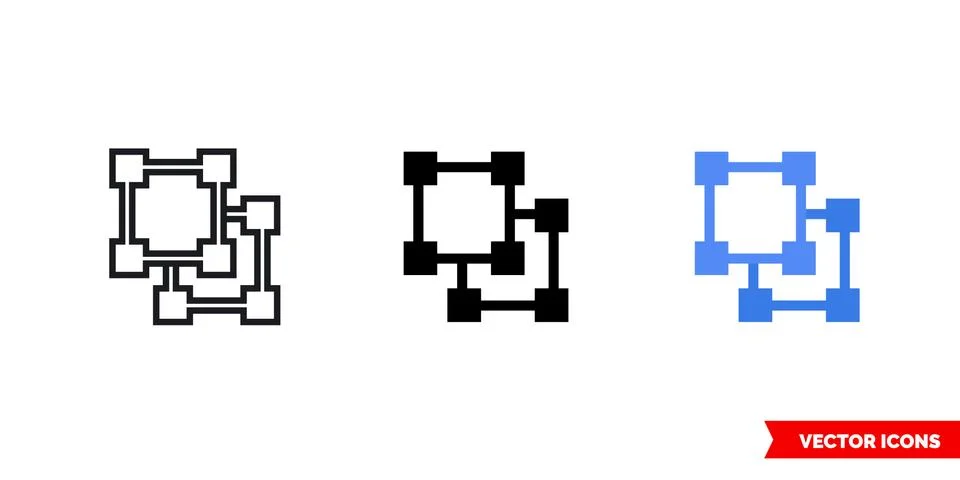 Ungroup objects icon of 3 types color, black and white, outline. Isolated vec Stock Illustration