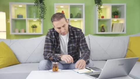 Unhappy and having problems man at home pensive. Video stock 236131999