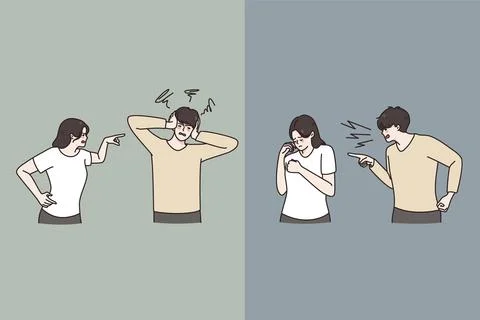 Unhappy couple have relationship problems arguing Stock Illustration