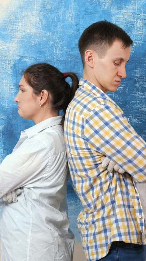 Unhappy couple standing back to back experiencing conflict, misunderstanding Stock Footage 342912284