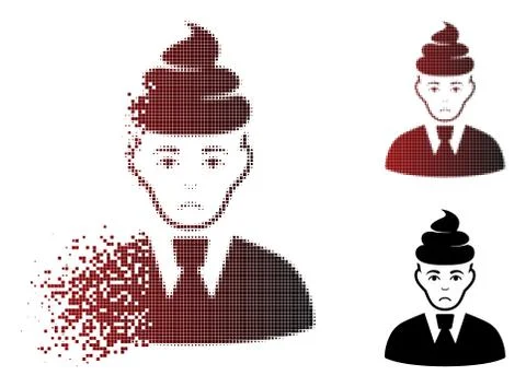 Unhappy Dissolved Pixel Halftone Shit Guy Icon Stock Illustration
