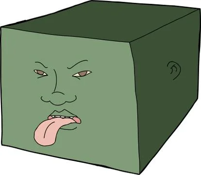 Unhappy face on cube Stock Illustration