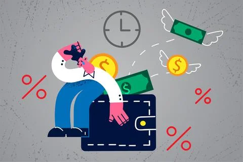 Unhappy man stressed with financial problems 스톡 일러스트