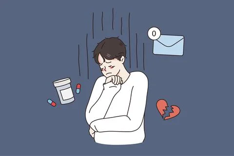 Unhappy man suffer from depression and loneliness Stock Illustration
