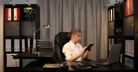 Unhappy Manager Use Digital Tablet Woman Looking Sad Negative Gesture Office Job Stock Footage 72765044