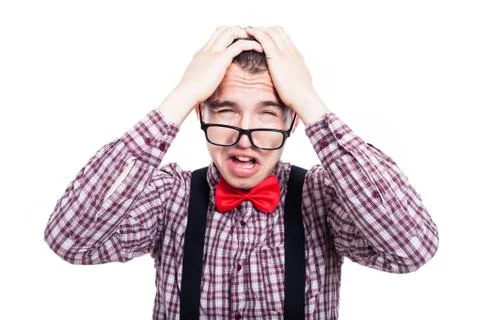Unhappy nerd man Stock Photos