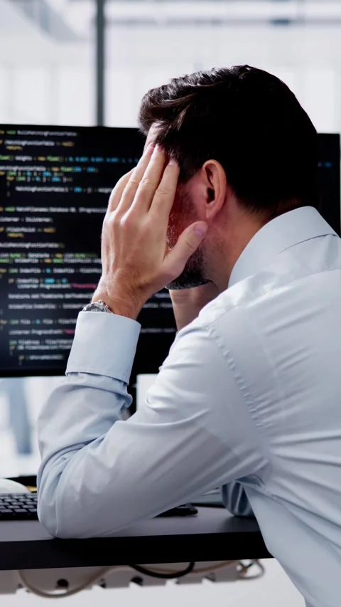 Unhappy Sad Developer Programmer Man In Stress Coding Software Stock Footage 260598391