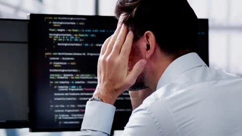 Unhappy Sad Developer Programmer Man In Stress Coding Software Stock Footage 261153025