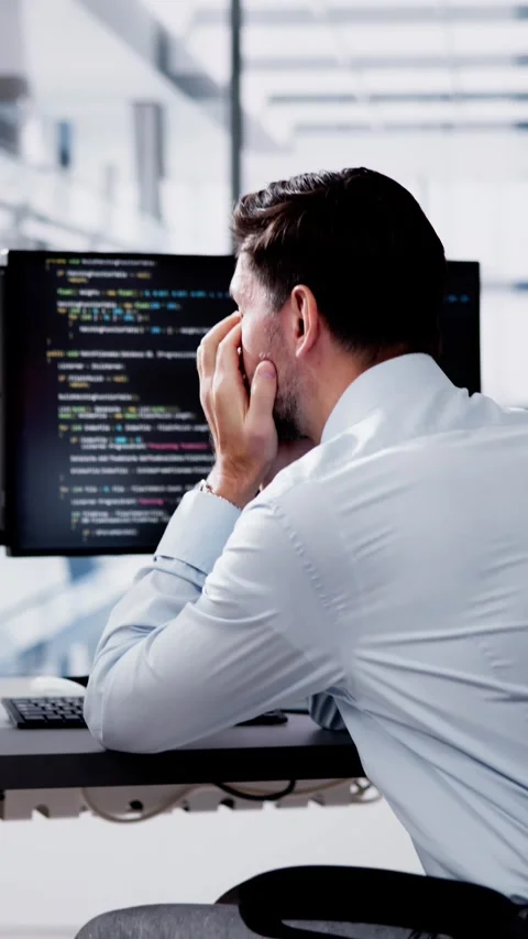 Unhappy Sad Developer Programmer Man In Stress Coding Software Stock Footage 261154193