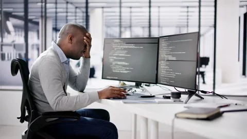 Unhappy Sad Developer Programmer Man In Stress Coding Software Stock Footage 262103505