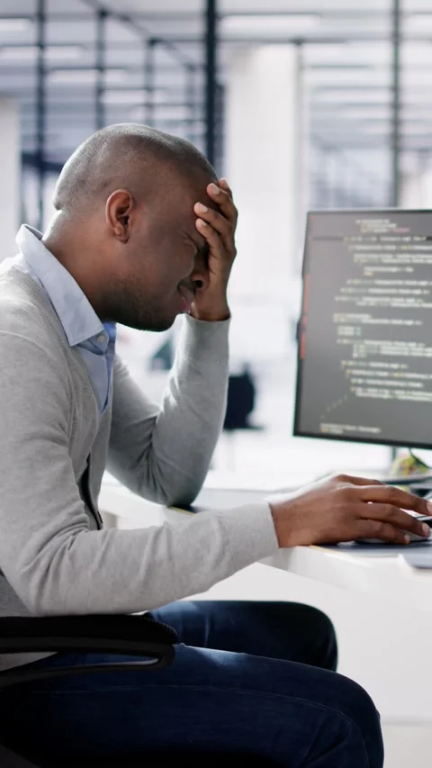 Unhappy Sad Developer Programmer Man In Stress Coding Software Stock Footage 262106186