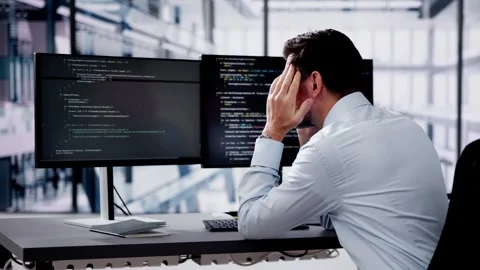 Unhappy Sad Developer Programmer Man In Stress Coding Software Stock Footage 262898730