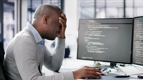 Unhappy Sad Developer Programmer Man In Stress Coding Software Stock Footage 264042649