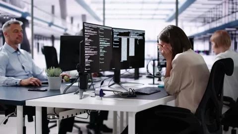 Unhappy Sad Developer Programmer Man In Stress Coding Software Stock Footage 277904058