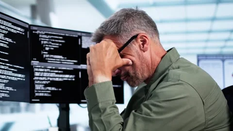 Unhappy Sad Developer Programmer Man In Stress Coding Software Stock Footage 281306936