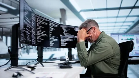 Unhappy Sad Developer Programmer Man In Stress Coding Software Stock Footage 284486672