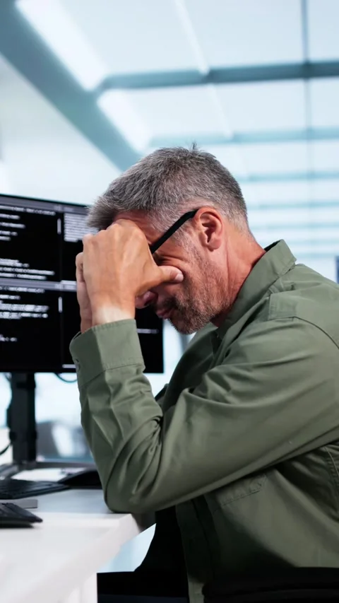 Unhappy Sad Developer Programmer Man In Stress Coding Software Stock Footage 284488082
