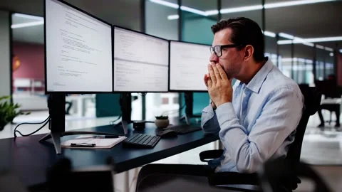 Unhappy Sad Developer Programmer Man In Stress Coding Software Stock Footage 288567706