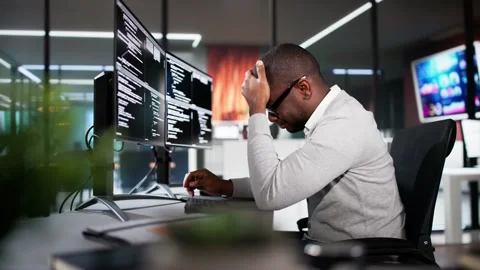 Unhappy Sad Developer Programmer Man In Stress Coding Software Stock Footage 294725271