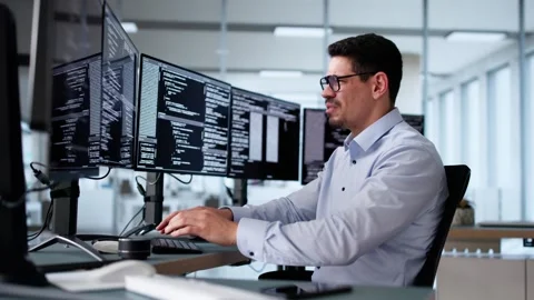 Unhappy Sad Developer Programmer Man In Stress Coding Software Stock Footage 306314434