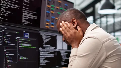 Unhappy Sad Developer Programmer Man In Stress Coding Software Stock Footage 311185501