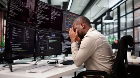 Unhappy Sad Developer Programmer Man In Stress Coding Software Stock Footage 311732782