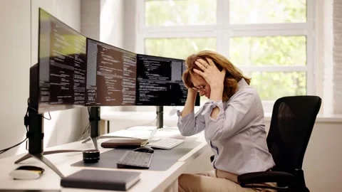 Unhappy Sad Developer Programmer Woman In Stress Coding Software Stock Footage 273795838