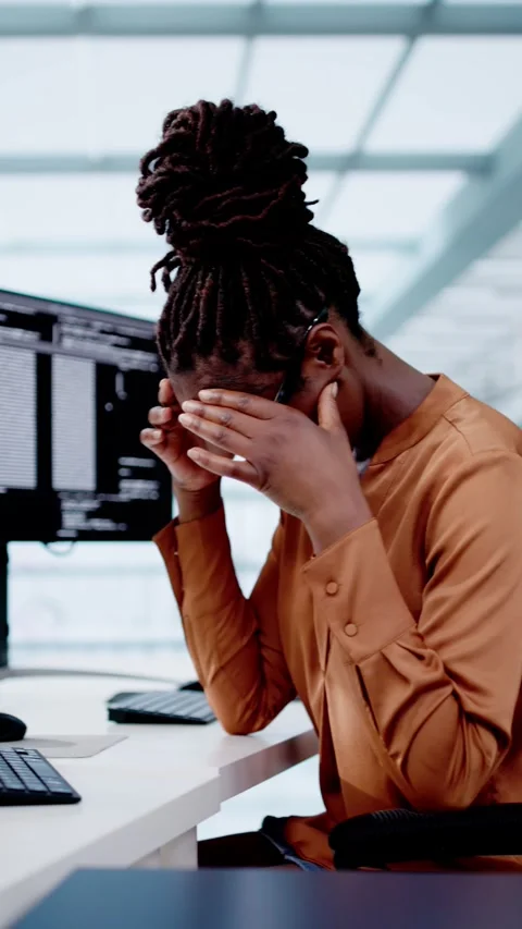 Unhappy Sad Developer Programmer Woman In Stress Coding Software On Computer Stock Footage 281304505