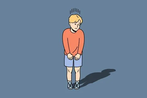 Unhappy small boy feel insecure and lonely Stock Illustration