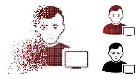 Unhappy Sparkle Pixel Halftone Computer Administrator Icon Illustrazione stock