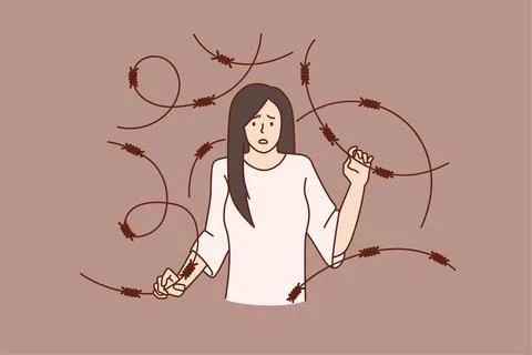 Unhappy woman in depression doodle suffer from nervous disorder Stock Illustration