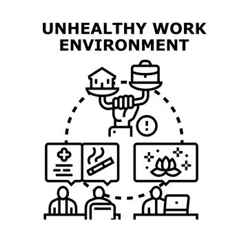 Unhealthy work environment creating work life balance issues Stock Illustration