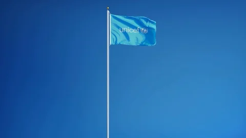 UNICEF flag in slow motion, editorial animation Stock Footage 72852735