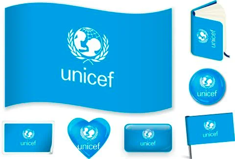 Unicef flag. Vector illustration. 3 layers. Shadows, flat flag, lights and Stock Illustration