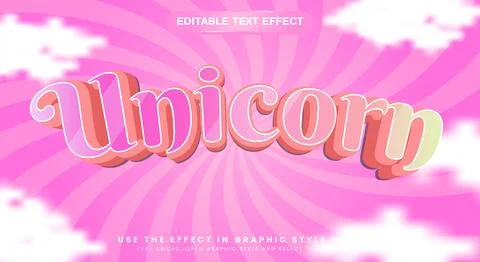 Unicorn 3d editable vector text effect template 스톡 일러스트