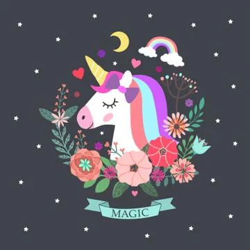 Unicorn and magic Ilustração Stock