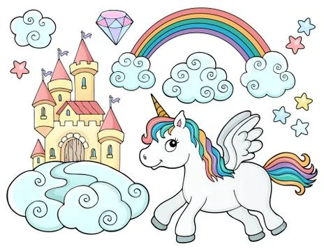 Unicorn and objects theme image イラスト素材