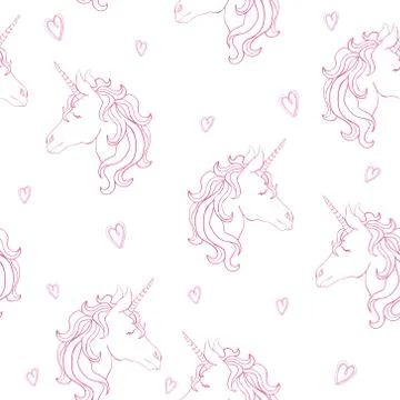 Unicorn and rainbow seamless pattern isolated on white background Illustrazione stock