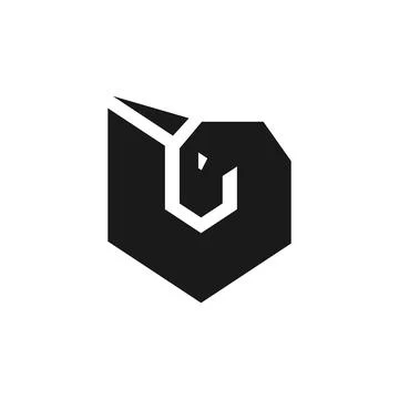 Unicorn and Shield Combination Logo, U + Horse head with horn. modern minimal Stock Illustration