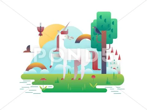 Unicorn Animal in Nature Stock Illustration
