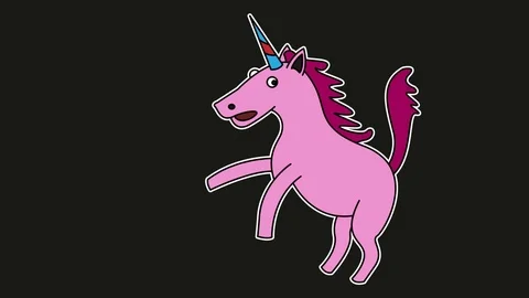 Unicorn animation black screen. 2D flat simple motion Stock Footage 116076283