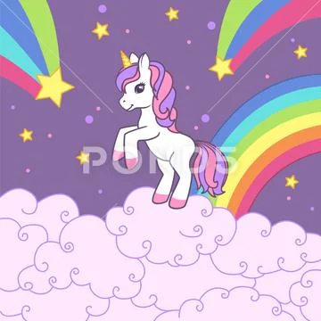 A rainbow Unicorn in a rainbow cloud Stock Illustration