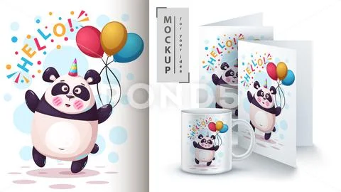 Unicorn, bear, panda - mockup for your idea. Stock Illustration