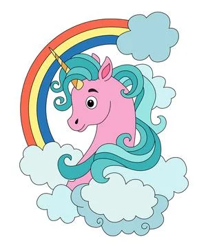 A unicorn behind the cloud at white background Stock Illustration