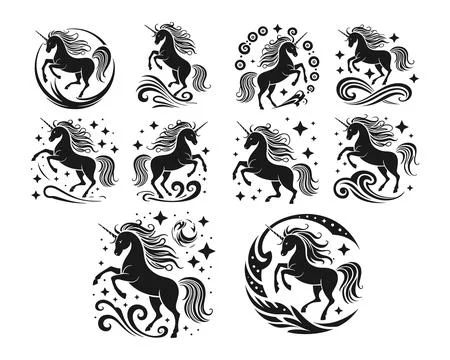 Unicorn Bundle with Cute Unicorn Designs for Kids and Fantasy Apparel 8 Stock Illustration