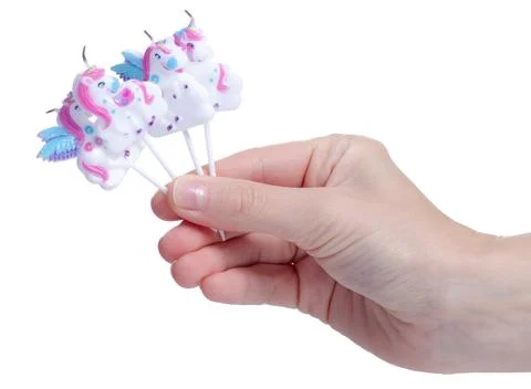 Unicorn Cake Candles Stock Photos