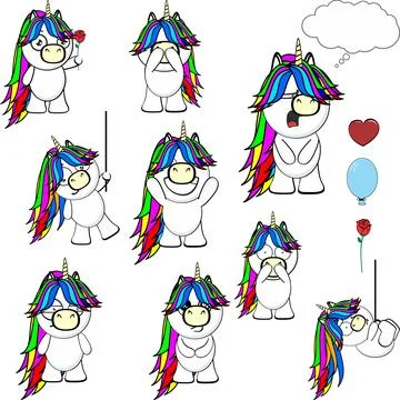 Unicorn cartoon expression pack collection Illustrazione stock