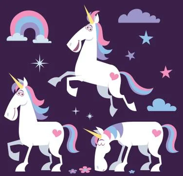 Unicorn Cartoon Set 库存插图