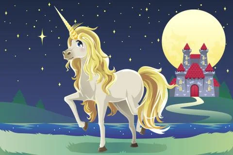 Unicorn in the castle Stock Illustration