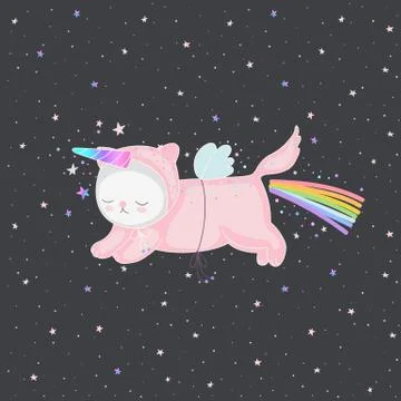 Unicorn cat in the sky vector Stock Illustration